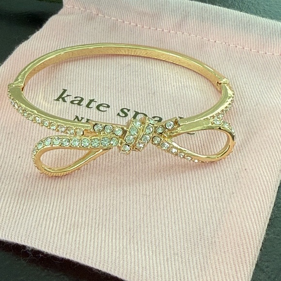 Kate Spade Skinny Mini Pave Bow Bangle Bracelet, Gold - Picture 4 of 5